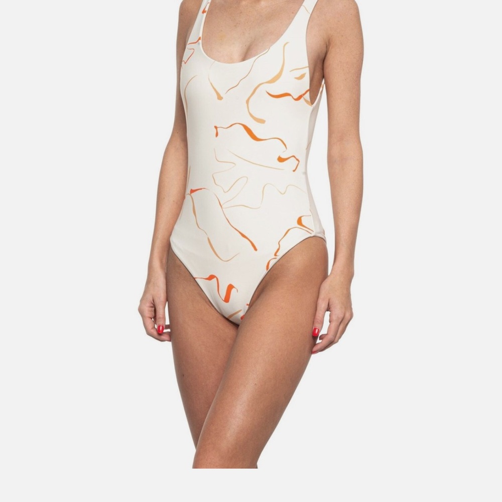 Amuse Society Cream and Orange One Piece Swimsuit